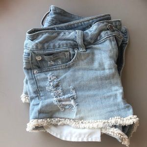 AE distressed light wash jean shorts